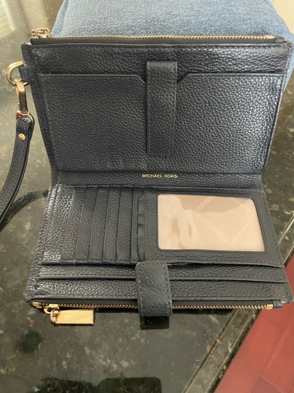 Michael Kors Black Pebbled Leather Wristlet Clutch with Gold Hardware - Picture 3 of 10